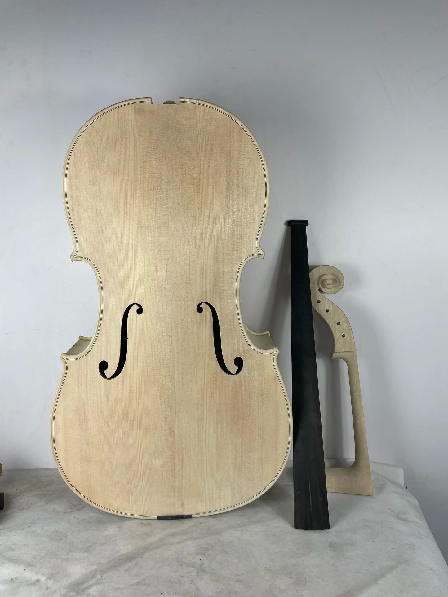 MMOOKA Unfinished Handmade Spruce Panel,Maple Back,Cello 1/4 -4/4,White Violoncello Embroidery,Professional Acoustic Musical Instrument