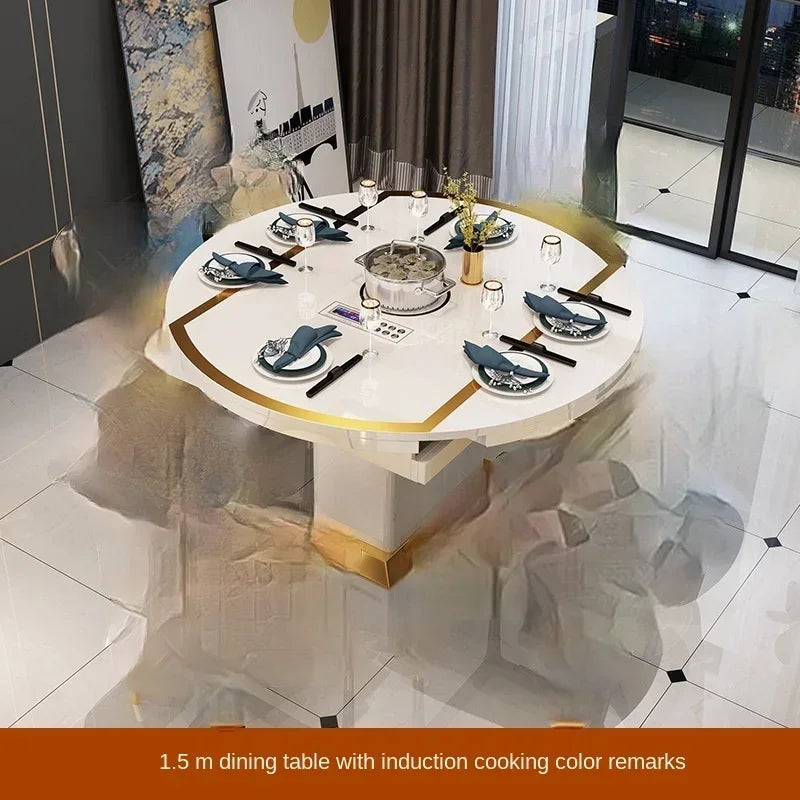 MMOOKA Folding with induction cooker dining table chair combination with turntable telescopic rotating size variable round table