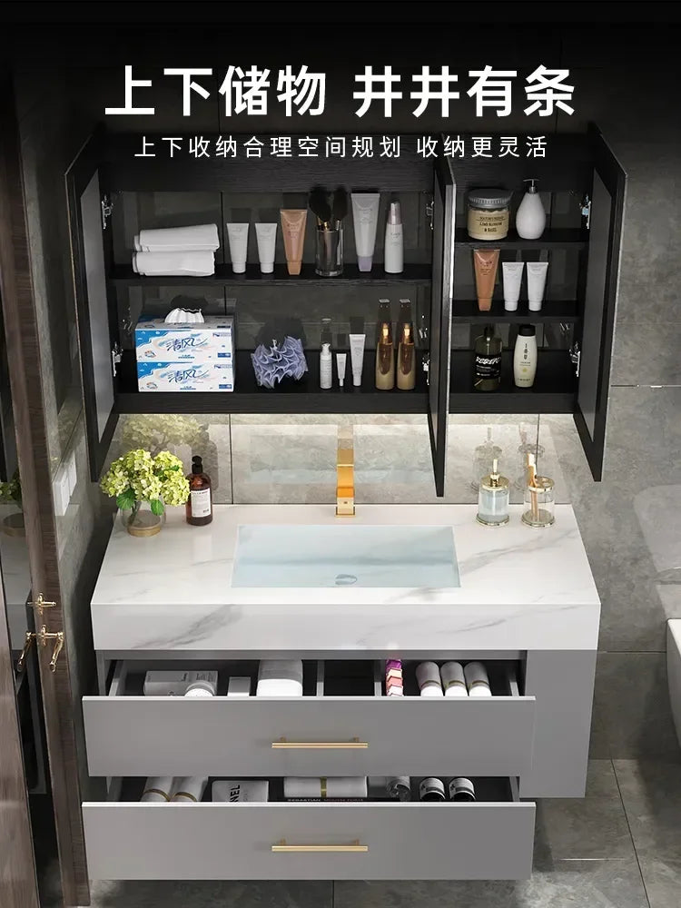 MMOOKA Household Bathroom Cabinet Integrated Basin Modern Light Luxury Furniture Washbasin Nordic Minimalist Shower Room Combination