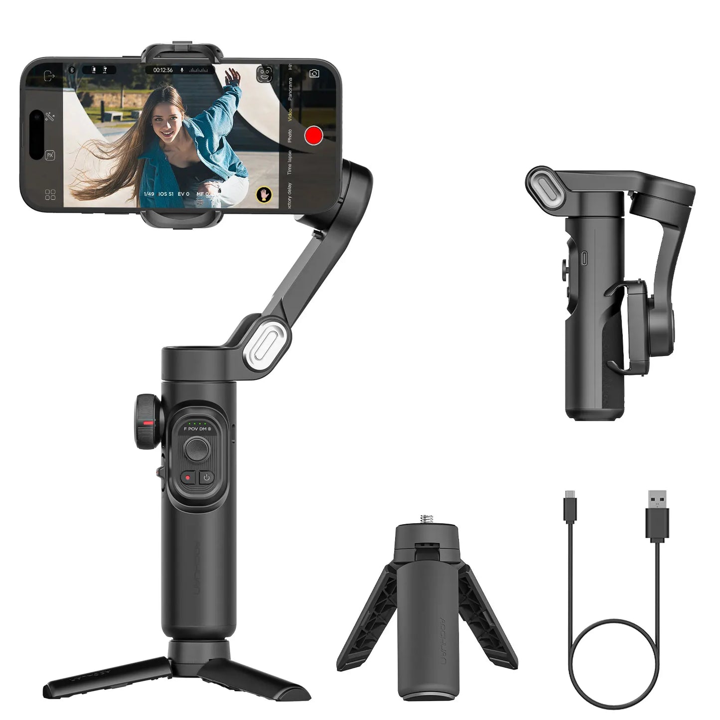 MMOOKA AOCHUAN Smart XE Kit Gimbal Stabilizer for Smartphone iPhone Video Recording Magnetic Fill Light 3-Axis Foldable Android Gimble