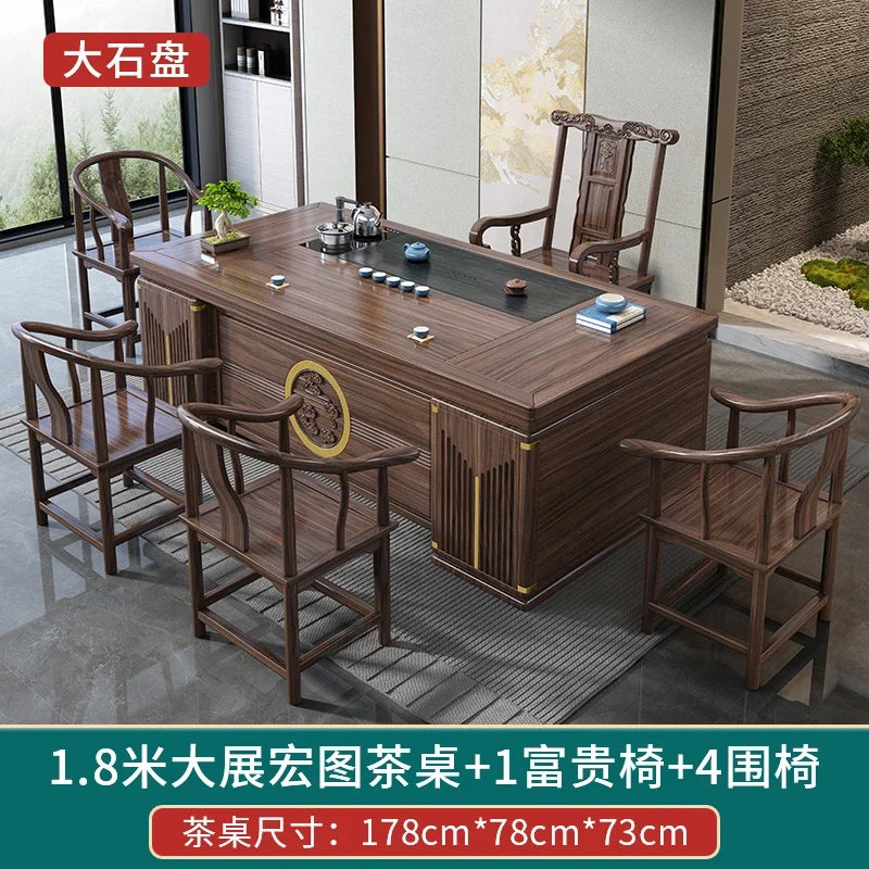 MMOOKA Solid Wood Table-Chair Set New Chinese Household One Table Five Chairs Kung Fu Tea Brewing Sets