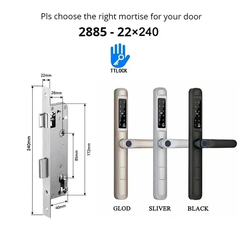 MMOOKA Ttlock App Bluetooth Waterproof Fingerprint Electronic Digital Smart Door Lock RFID Code Keyless Lock for Aluminum/sliding Door