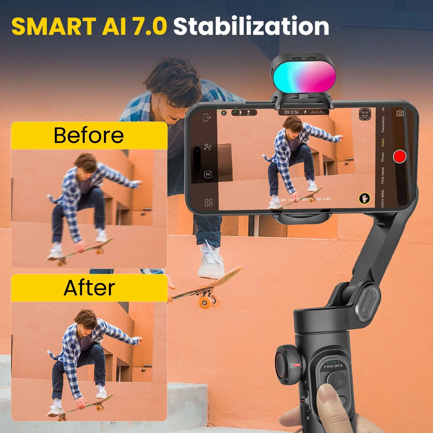 MMOOKA AOCHUAN Smart XE Combo Phone Gimbal Stabilizer with Extension Rod 3-Axis Phone Gimbal Stabilizer For iphone and Android phone