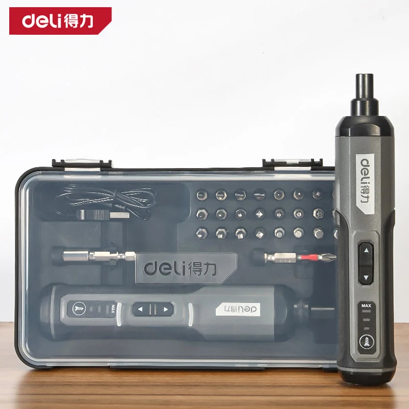 Deli Electric Screwdriver 3-Speed Large Torque Cordless 2000mAh Battery Drill 4V Power Tools Set Household Maintenance Repair