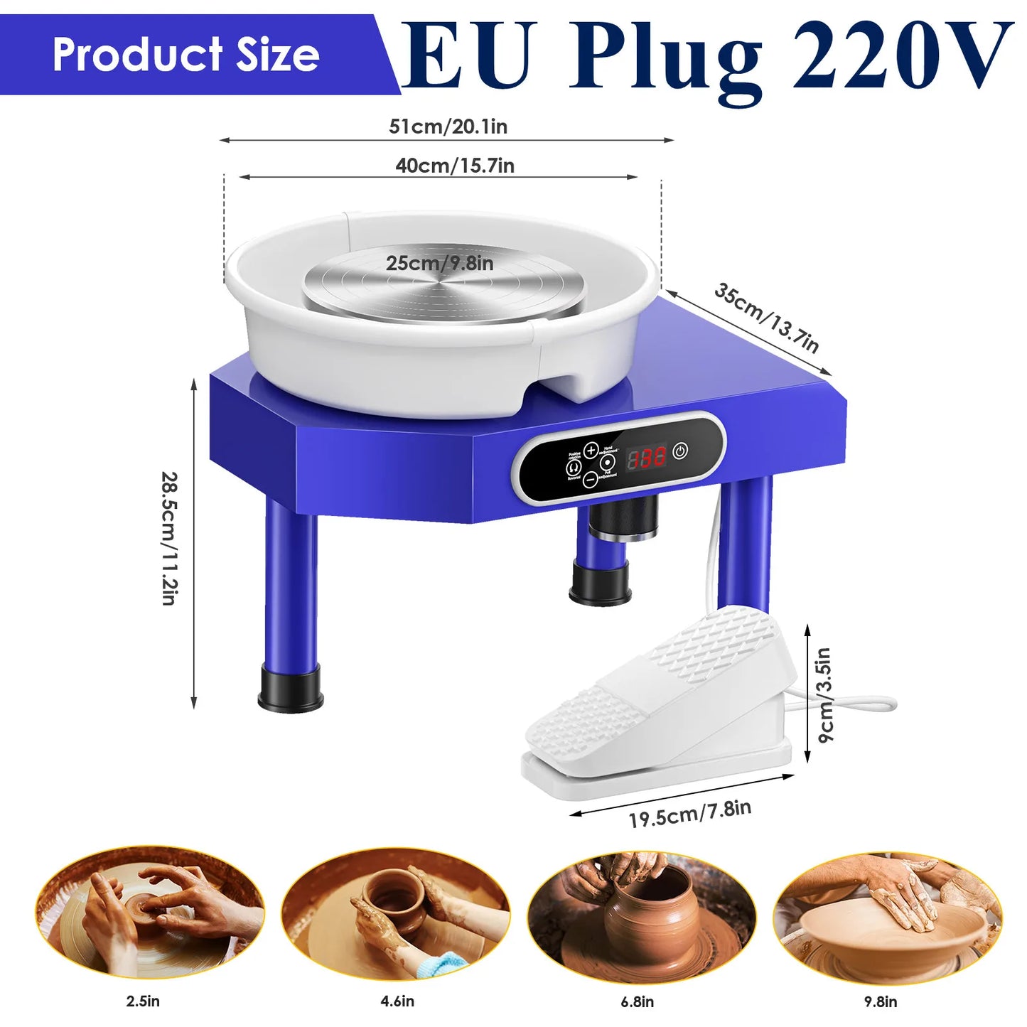 MMOOKA MMOOKA 350W Electric Pottery Wheel Forming Machine 25cm Ceramic Pottery Wheel With Tray Foot Pedal Sculpting Mould Clay Art Craft DIYMMOOKA.COM