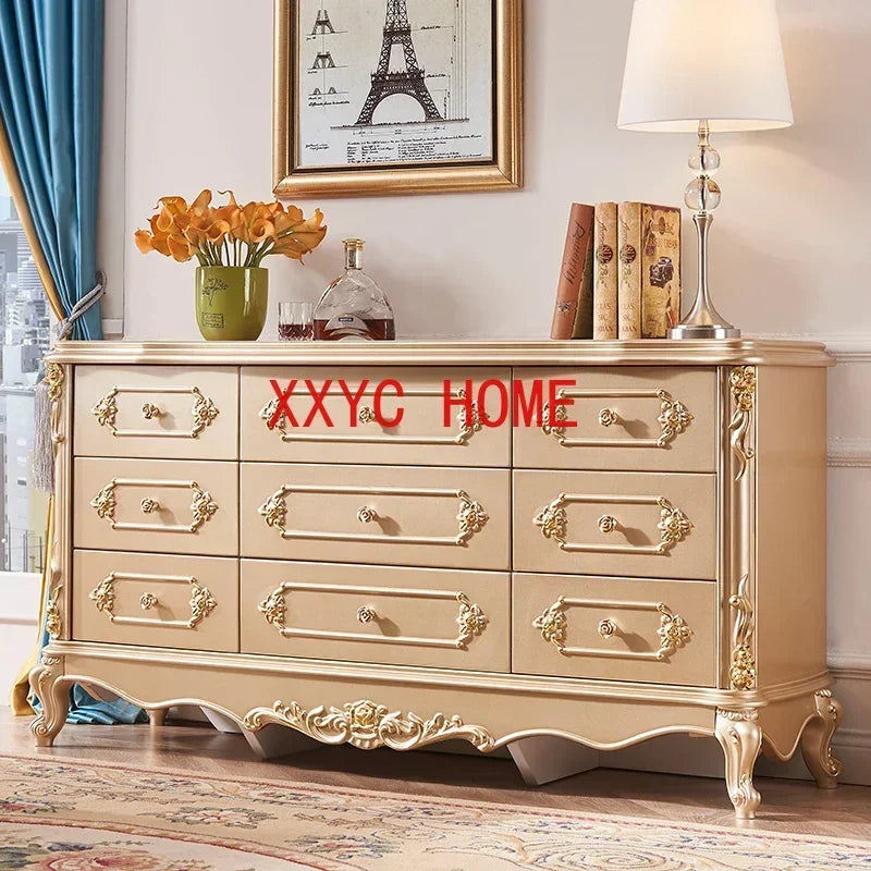 MMOOKA European-Style Golden Bedroom Nine-Drawer Cabinet Storage Cabinet Luxury Light Luxury European Cloakroom Chest of Drawer