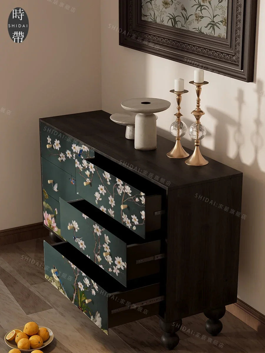 MMOOKA New Chinese Classical Flower and Bird Bedroom Installation-Free Storage Curio Cabinet Home Storage Entrance Cabinet