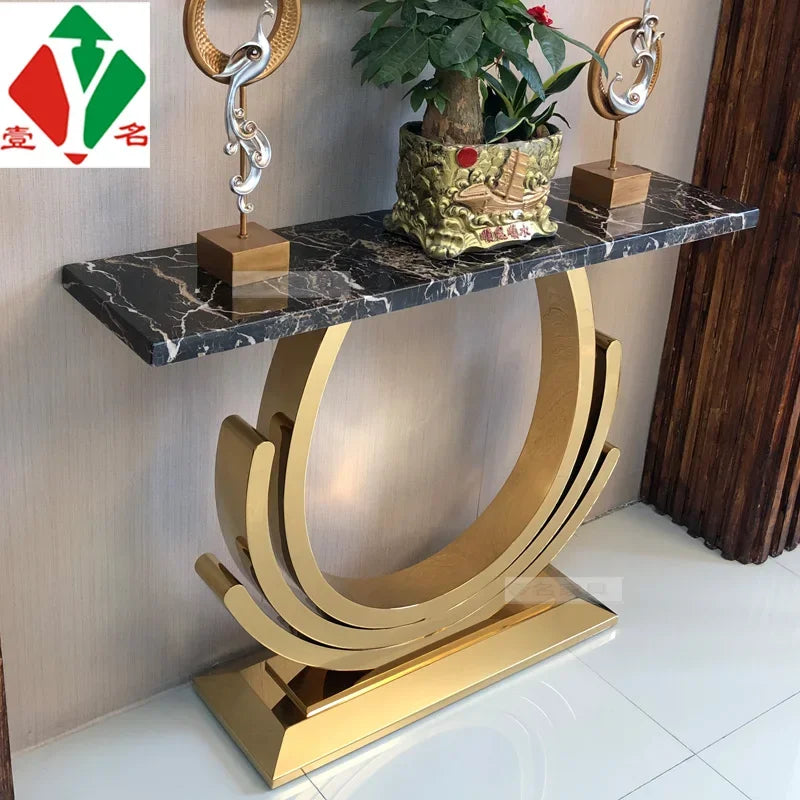 MMOOKA Light Luxury Stainless Steel Hallway Cabinet Marble Corridor Aisle Home Narrow against the Wall