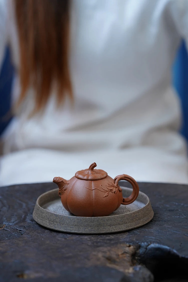 Zen Yuantang Yixing Handmade Yixing Clay Teapot Pumpkin Pot Sketch Pot Teapot Raw Ore Beige Clay Bionic Device Flower Goods