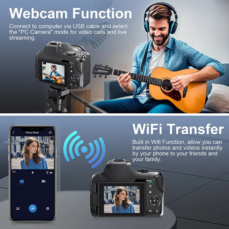 MMOOKA Digital Camera 4K 72MP 12X Optical Zoom UHD Professional photography Flash light Auto-Focus WIFI for Tiktok ins Youtube Webcast