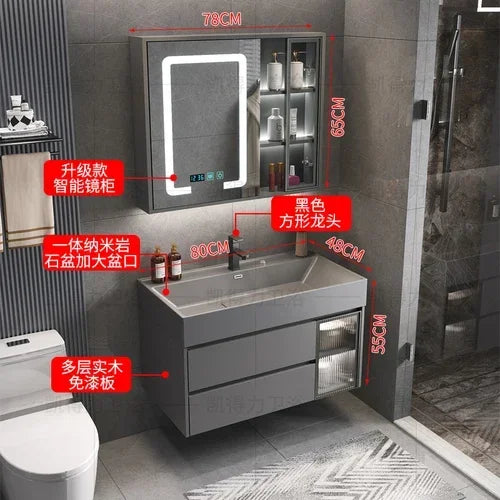 MMOOKA Multipurpose Narrow Bathroom Cabinets Makeup Organizer Makeup Bathroom Cabinets Mirror with Light Banheiro Furniture YX50BC
