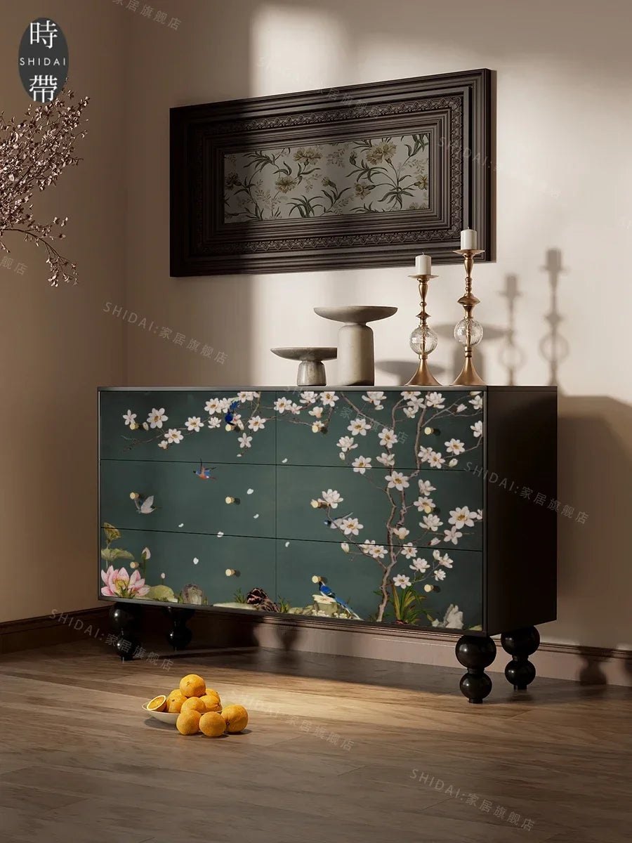 MMOOKA New Chinese Classical Flower and Bird Bedroom Installation-Free Storage Curio Cabinet Home Storage Entrance Cabinet