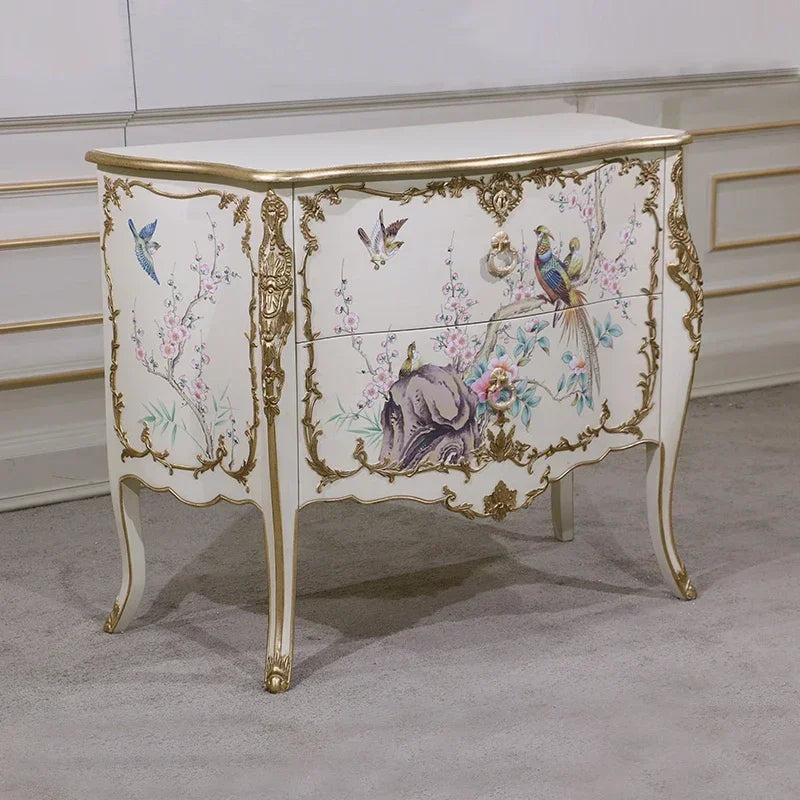 MMOOKA American Retro Solid Wood Light Luxury Living Room American Country Chest of Drawers Bedroom Hand Painting Chest of Drawers