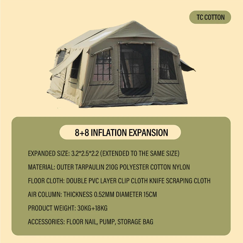 에어텐트8+8㎡Automatic Large Extend Inflatable Camping Tent Outdoor Quick Opening Tents 6-8 Person Hall Ridge Tent Family Gathering