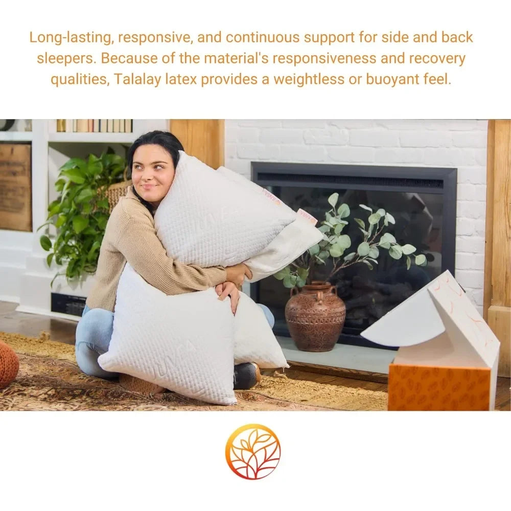 Pack of 2 - All-Natural Latex Sleeping Bed Pillows W/Removable Tencel Cover – King Size. Relieves Pressure Pillow Sleep Support