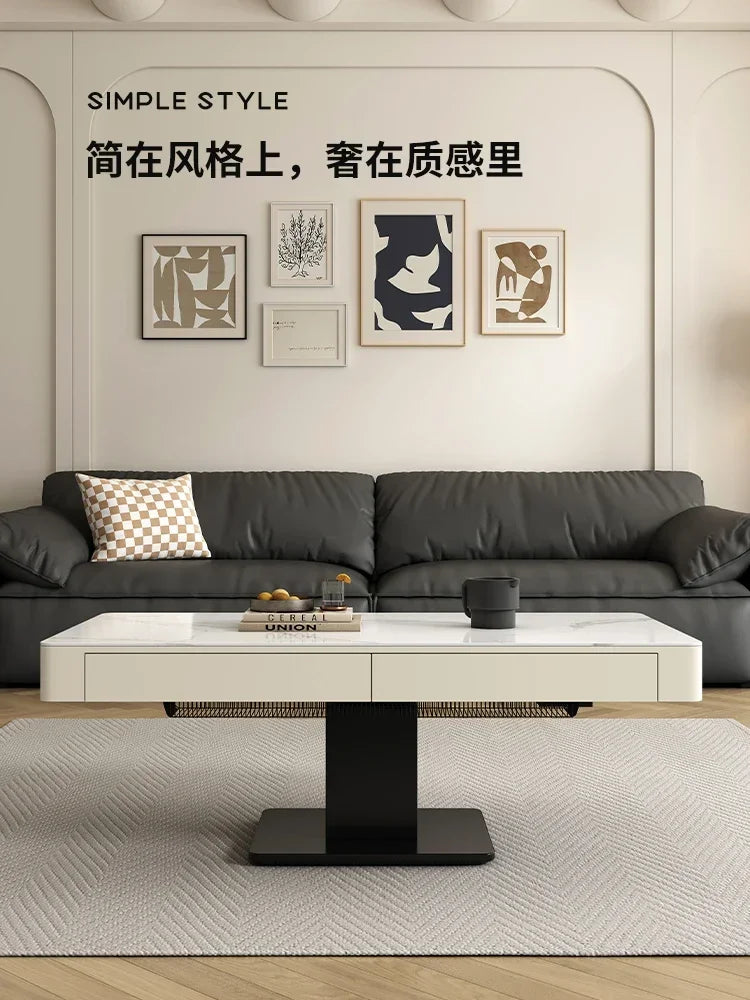 MMOOKA Modern Simple Lifting Coffee Table Dual-Use Living Room Creative Solid Wood Coffee Table