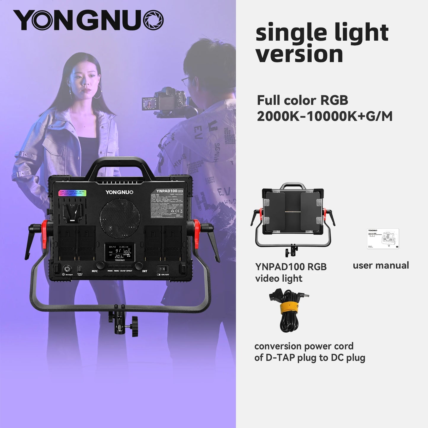 YONGNUO YNPAD/100 RGB Studio Video LED Panel Light with Full Color Reaches 100W for YouTube Tikok Photography Lighting