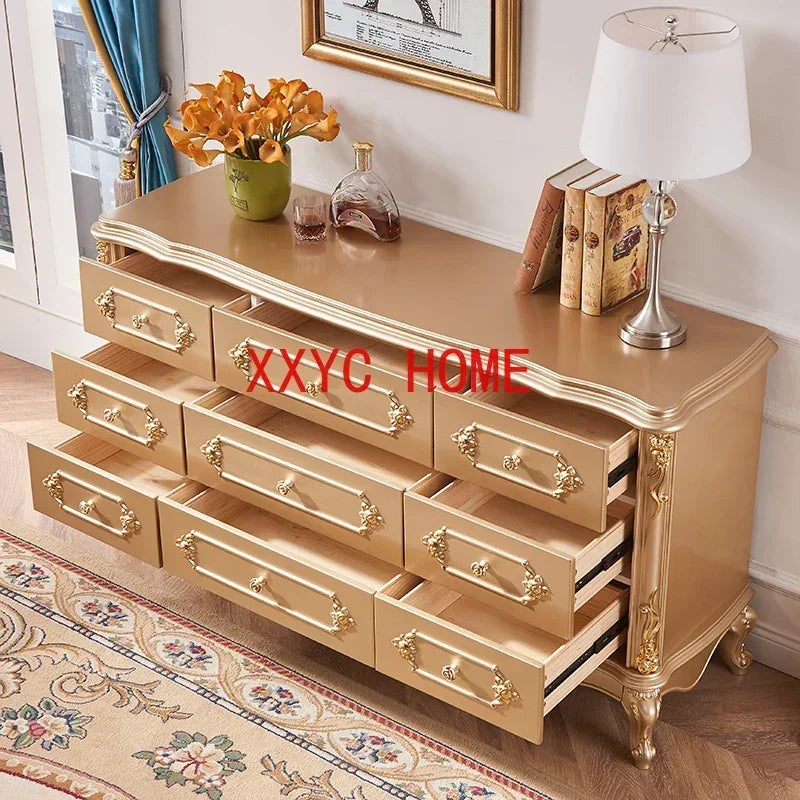 MMOOKA European-Style Golden Bedroom Nine-Drawer Cabinet Storage Cabinet Luxury Light Luxury European Cloakroom Chest of Drawer