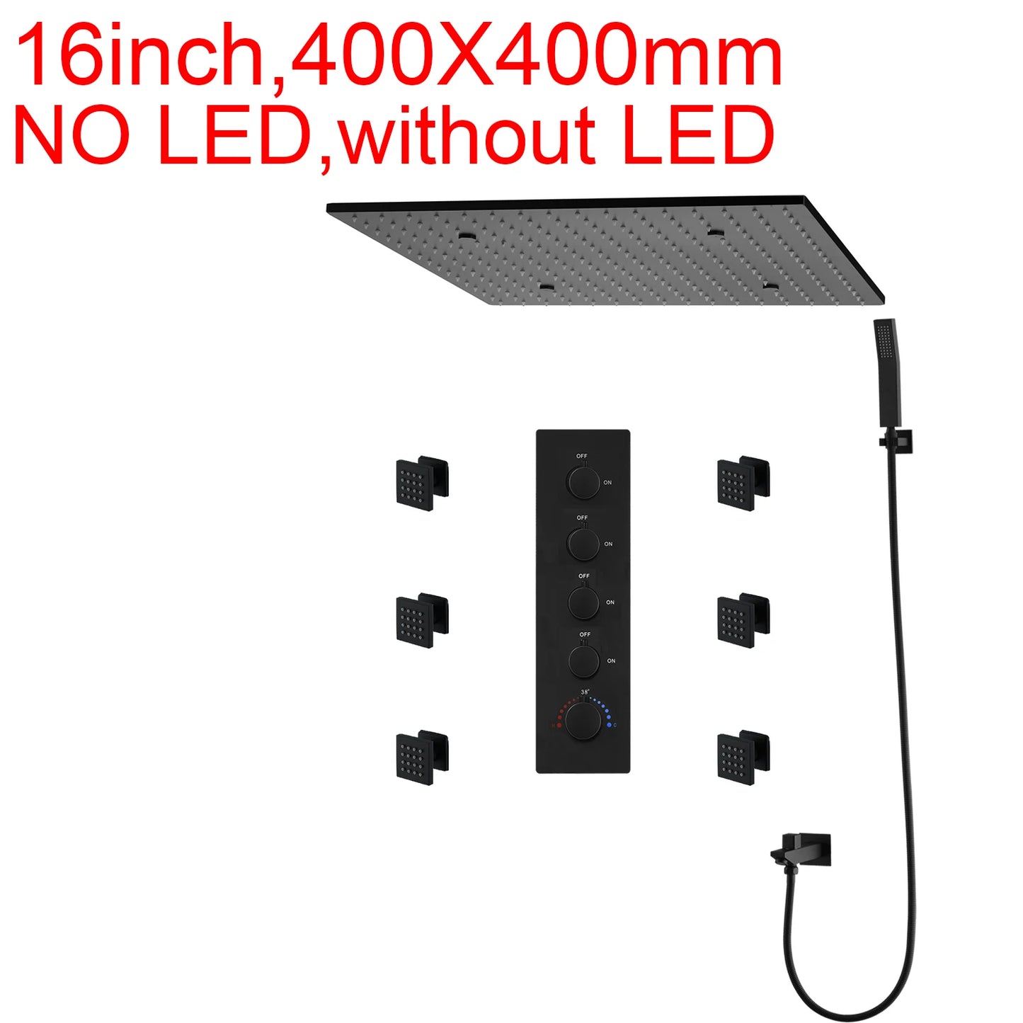 ANTNX Luxury 16/20 Inch 400/500mm Rainfall Mist Spray LED Shower Head Set Constant Temperature Valve Mixer With Side Massage Jets ANTNX.COM