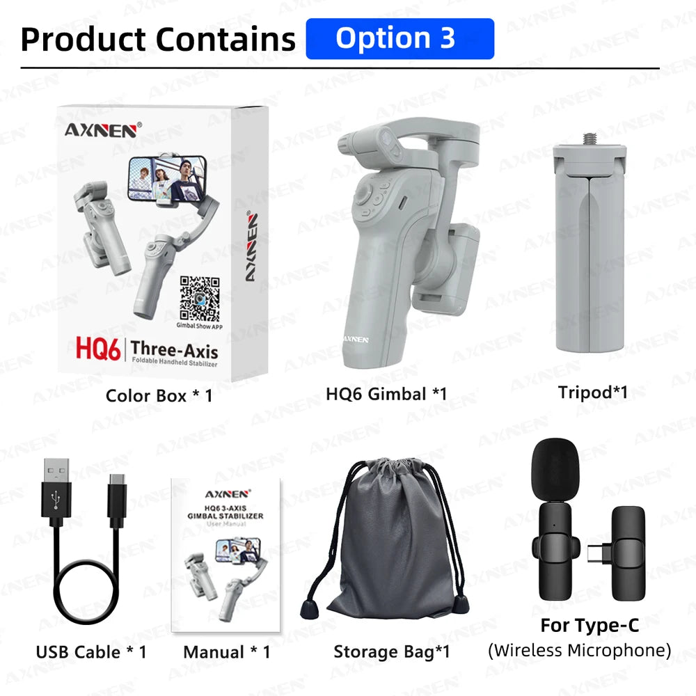 MMOOKA AXNEN Smart 3-Axis Handheld Gimbal Stabilizer for Smartphone with Fill Light for iPhone Android Face Tracking Tiktok Vlog Kit