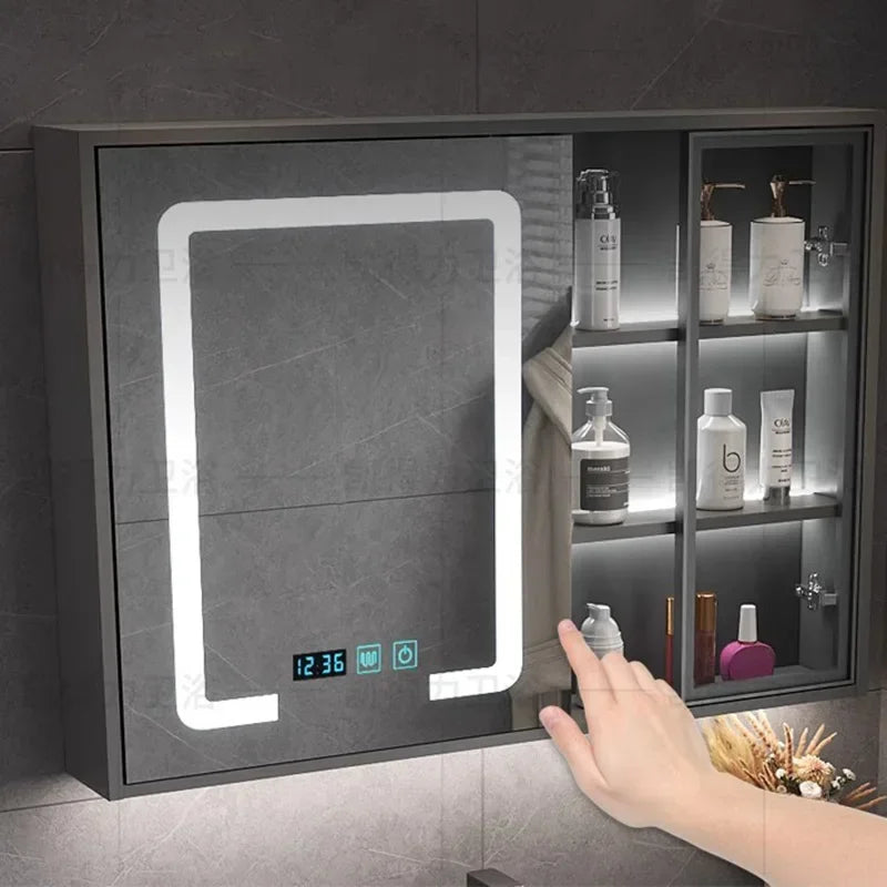 MMOOKA Multipurpose Narrow Bathroom Cabinets Makeup Organizer Makeup Bathroom Cabinets Mirror with Light Banheiro Furniture YX50BC