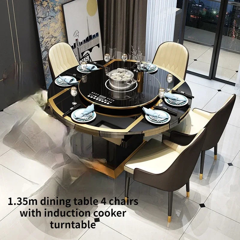 MMOOKA Folding with induction cooker dining table chair combination with turntable telescopic rotating size variable round table