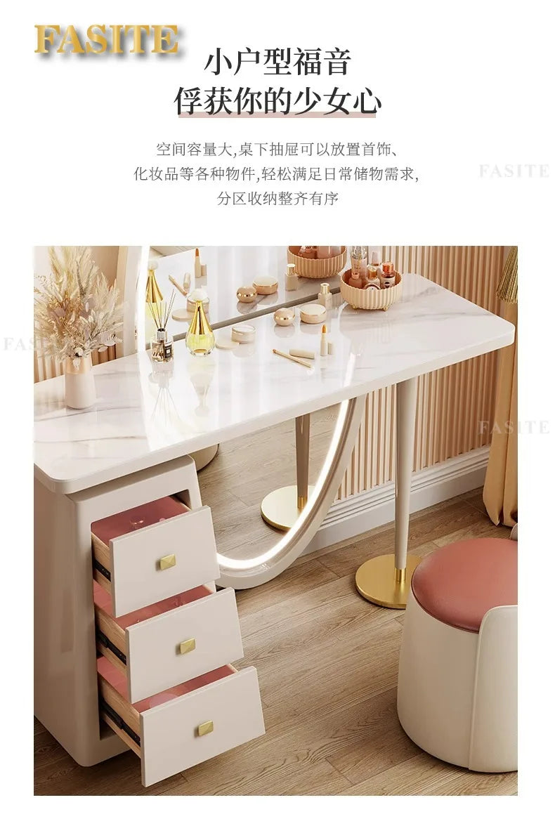 Dressing table, bedroom, minimalist desk, high-end feel, light luxury, full body dressing mirror, integrated baking paint