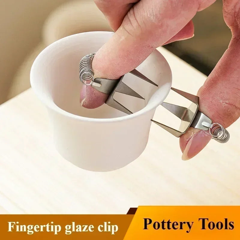 MMOOKA Pottery Glaze Tools Fingertip Dip Glaze Clip DIY Stainless Steel Glaze Clip Tea Cup Small Ceramic Coloring and Glazing ToolMMOOKA.COM