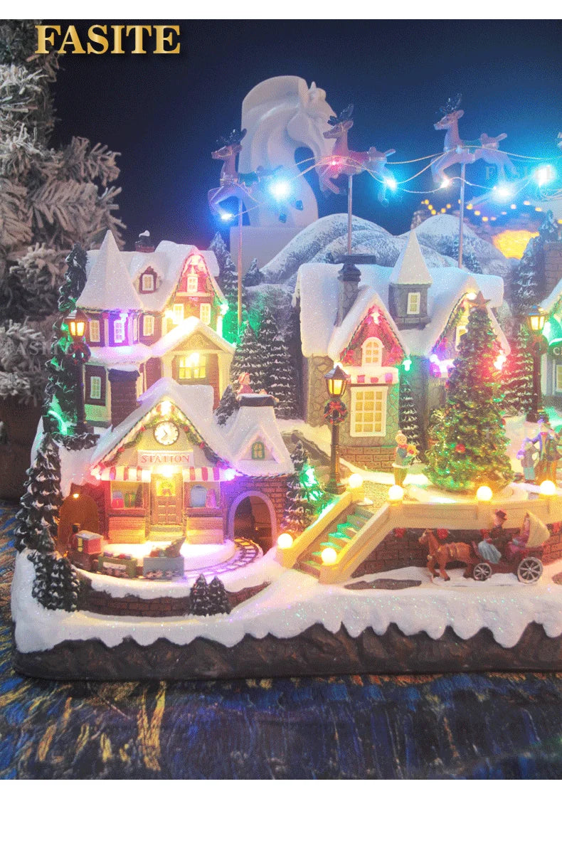 Christmas gift for the elderly, snow capped mountain lights, train, large collection, music box, ornament
