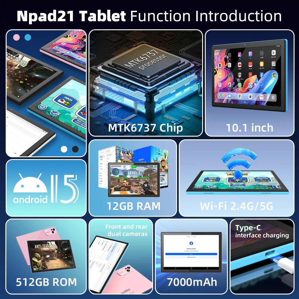 MMOOKA 2025 New Npad 21 Original Tablet 10inch Google play TikTOK THD 4K Android 15 12GB+512GB 7000mAh 5G SIM WiFi GPS Tablet PC