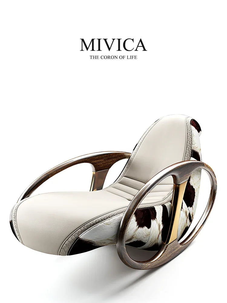 MMOOKA Italian-Style Light Luxury Leather Recliner Leisure Chair Single Sofa Rocking Chair