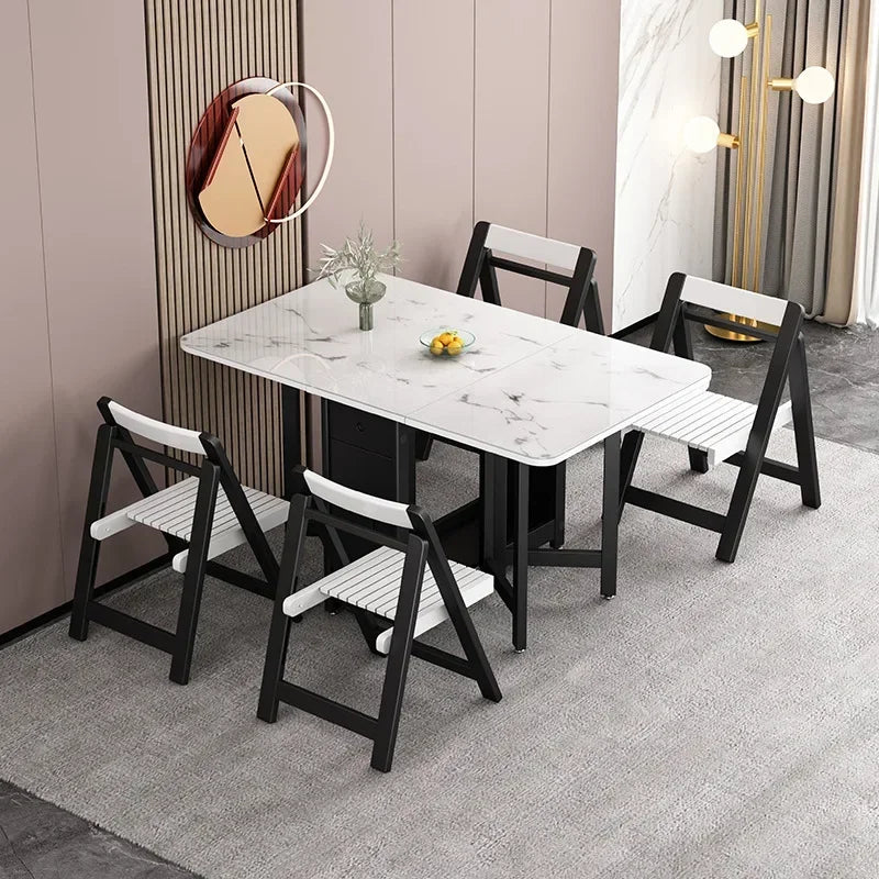 MMOOKA Fashion White Color Folding Dining Table Furniture Multifunctional Rectangle Foldable Dining Table Folding Chairs