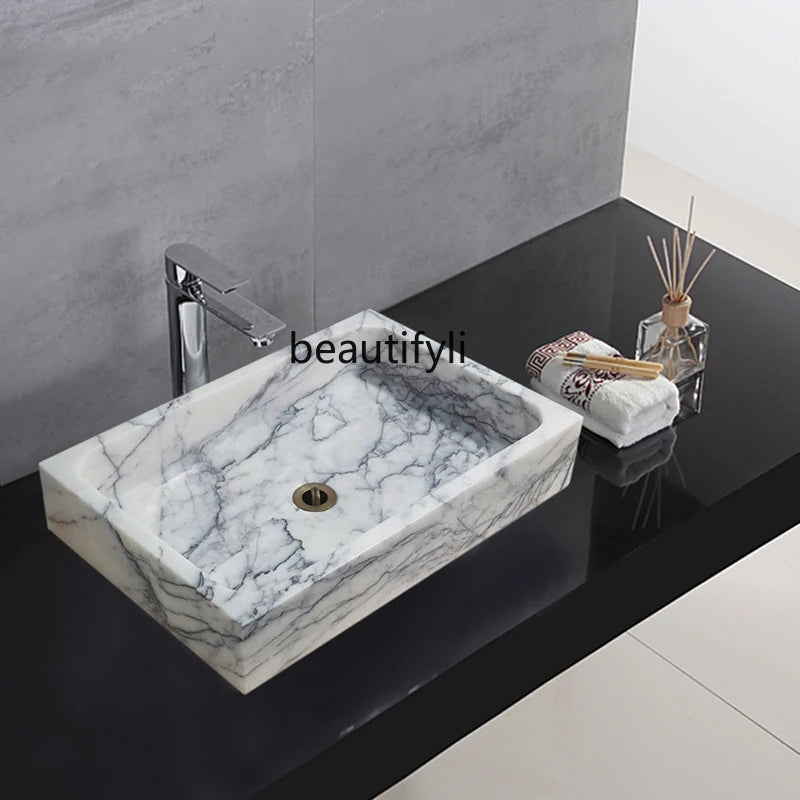 ANTNX Customizable light luxury natural marble basin integrated wash basin bathroom simple wall-mounted transparent wash basin ANTNX.COM