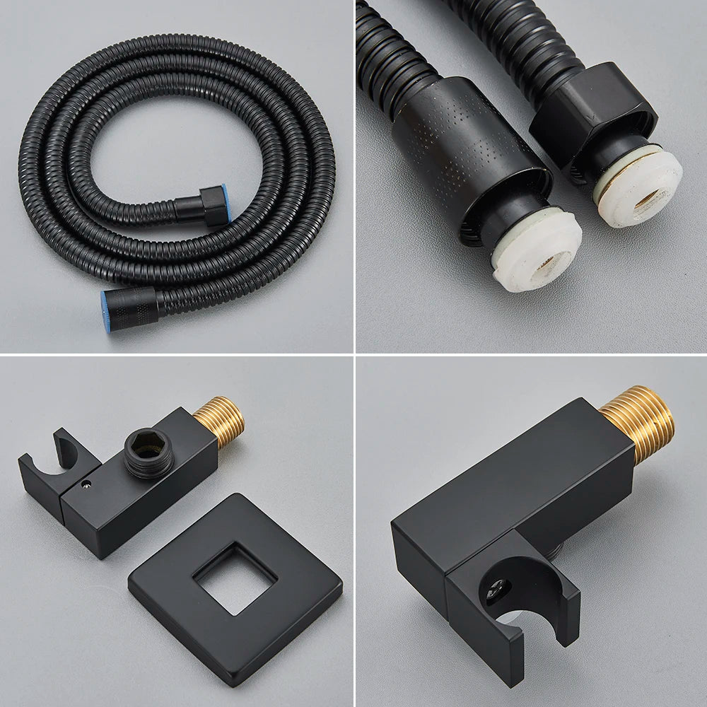 MMOOKA Black Bath Shower Set Wall Mounted Concealed Shower Faucet System Rainfall Bathroom Mixer Bathtub Tap with Hand Sprayer