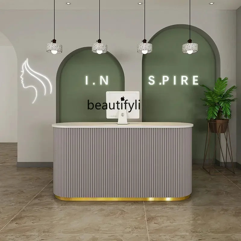 MMOOKA Clothing Store Small Cashier Beauty Light Luxury Bar Counter Arc Front Desk Reception Desk Commercial