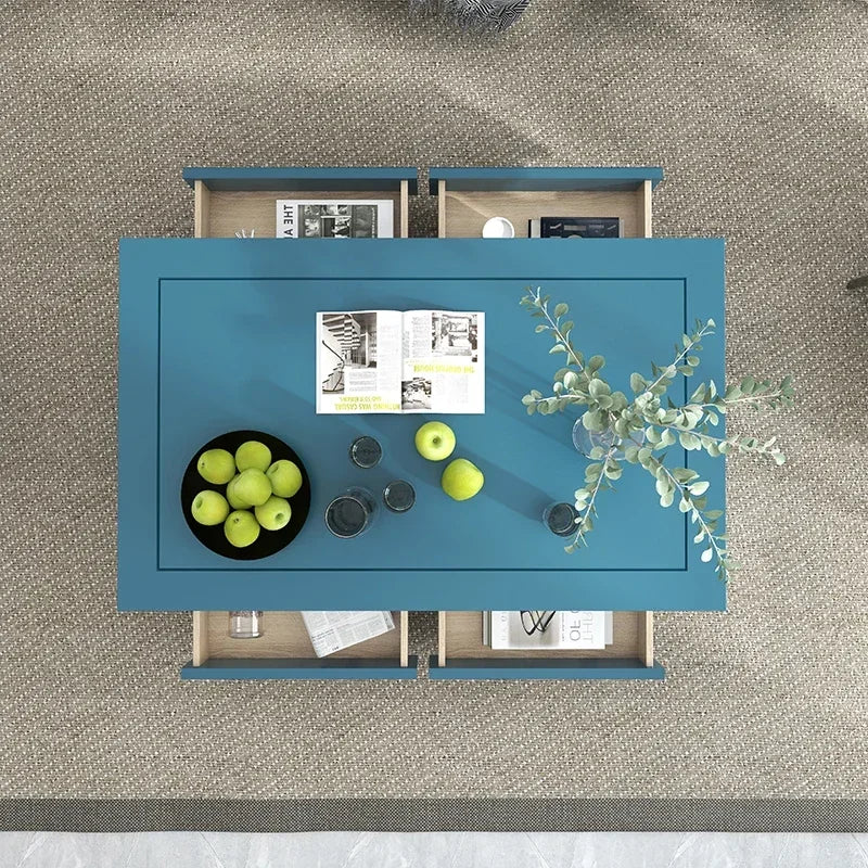 MMOOKA Light Luxury Solid Wood Coffee Table Peacock Blue Living Room Low Table Small Apartment