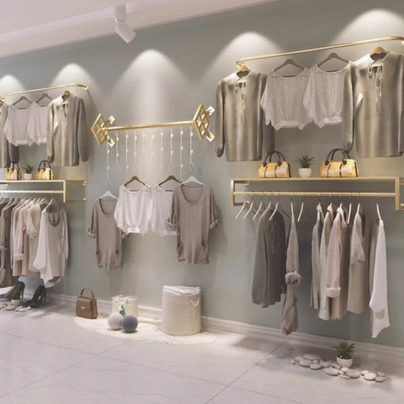 MMOOKA Wall mounted display racks for men and women's clothing in clothing stores, wall mounted shelves, combined hanging racks