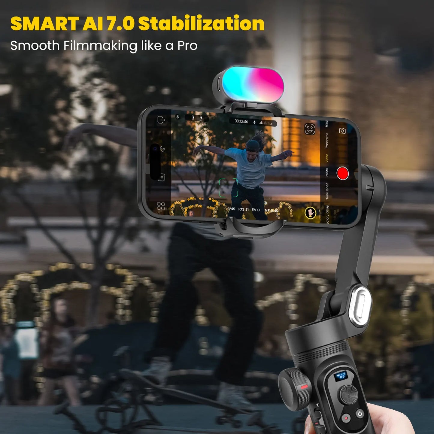 MMOOKA AOCHUAN Smart Xpro Combo Black 3-Axis Phone Gimbal Stabilizer With 73cm Extension and RGB Magnetic Light OLED Display Gimbal