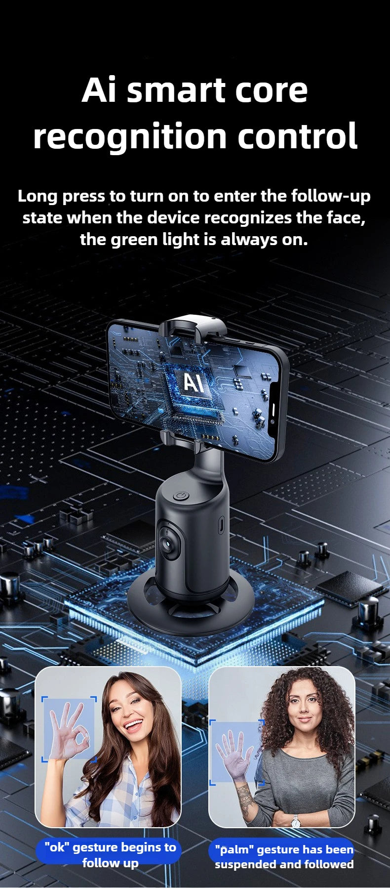 MMOOKA 360 Rotation Handheld Gimbal Following Shooting Mode Anti Shake Video Record Stabilizer For Smartphone Handheld Gimbals Holder