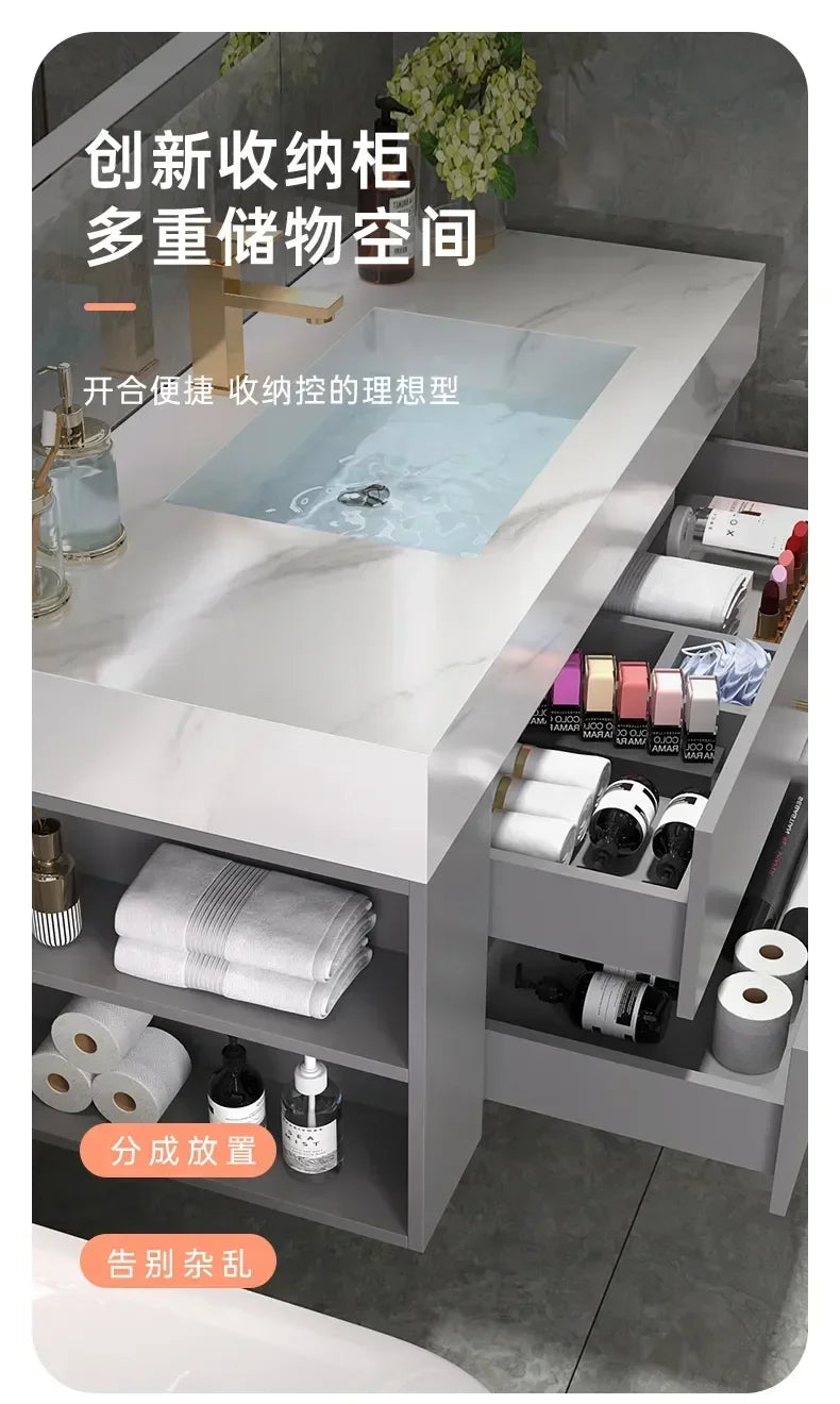 MMOOKA Household Bathroom Cabinet Integrated Basin Modern Light Luxury Furniture Washbasin Nordic Minimalist Shower Room Combination