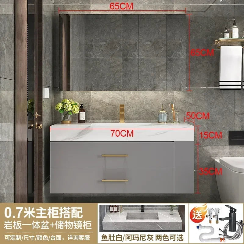 MMOOKA Household Bathroom Cabinet Integrated Basin Modern Light Luxury Furniture Washbasin Nordic Minimalist Shower Room Combination