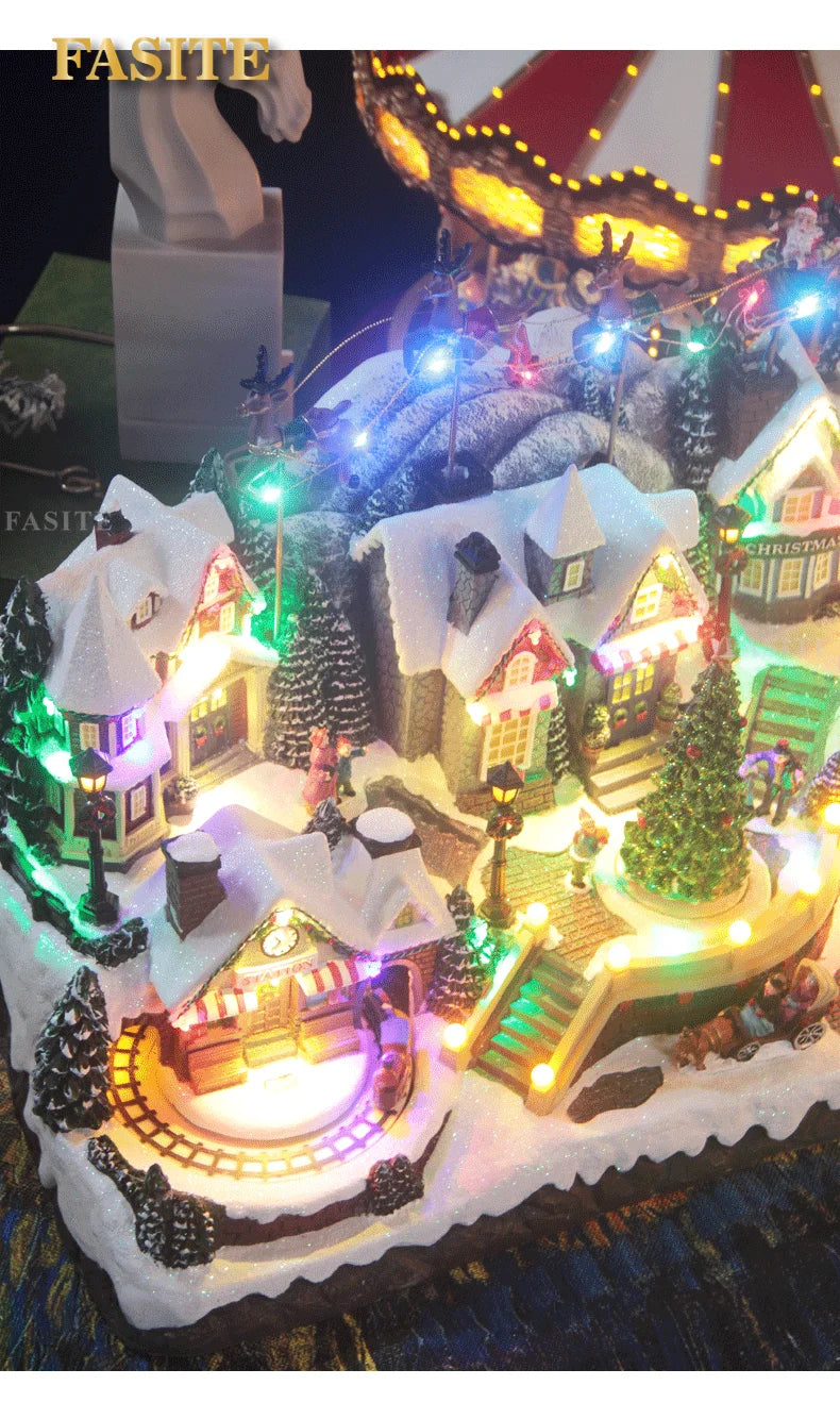 Christmas gift for the elderly, snow capped mountain lights, train, large collection, music box, ornament