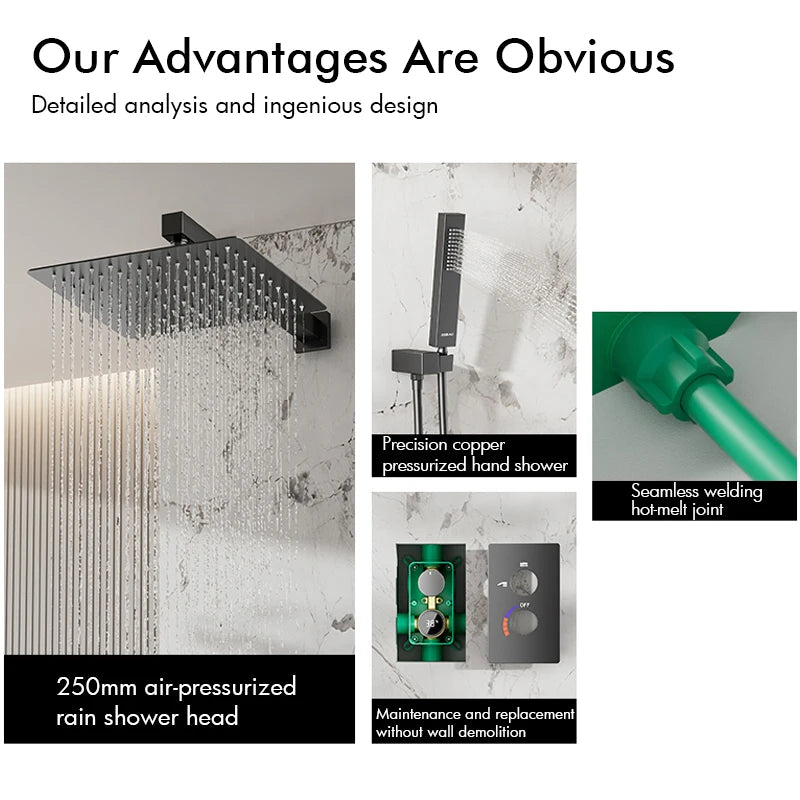 ANTNX Thermostatic Digital Display Shower Faucet 38 Degrees Adjustable Knob Hot and Cold Bathroom Tap 10 Inches Head Shower System Set ANTNX.COM