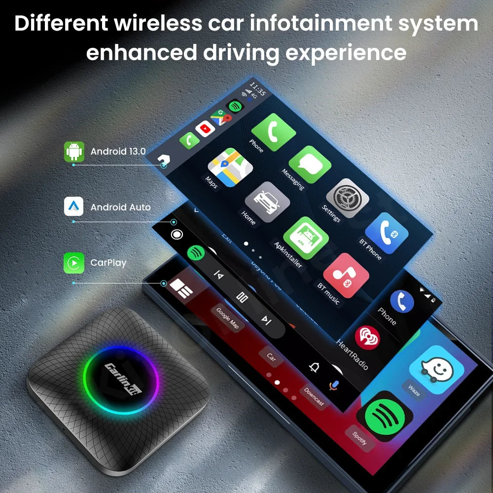 MMOOKA Carlinkit Tv Box SDM660 Qualcomm 8 Core Android 13 CarPlay Android Auto Wireless Adapter Support Online Video USB-A Port Youtube