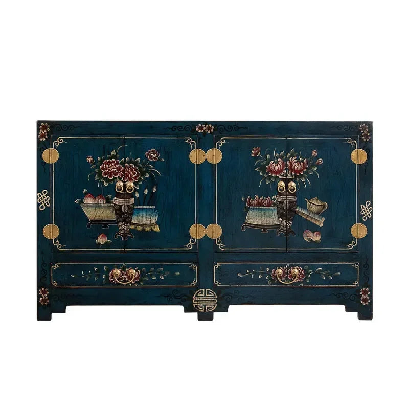 MMOOKA Chinese Painted Furniture Solid Wood Locker Vintage Cabinet Distressed New Chinese Style Side Cabinet