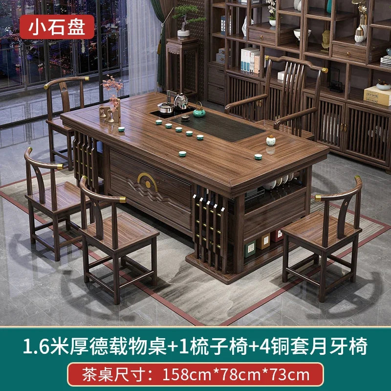 MMOOKA Solid Wood Table-Chair Set New Chinese Household One Table Five Chairs Kung Fu Tea Brewing Sets