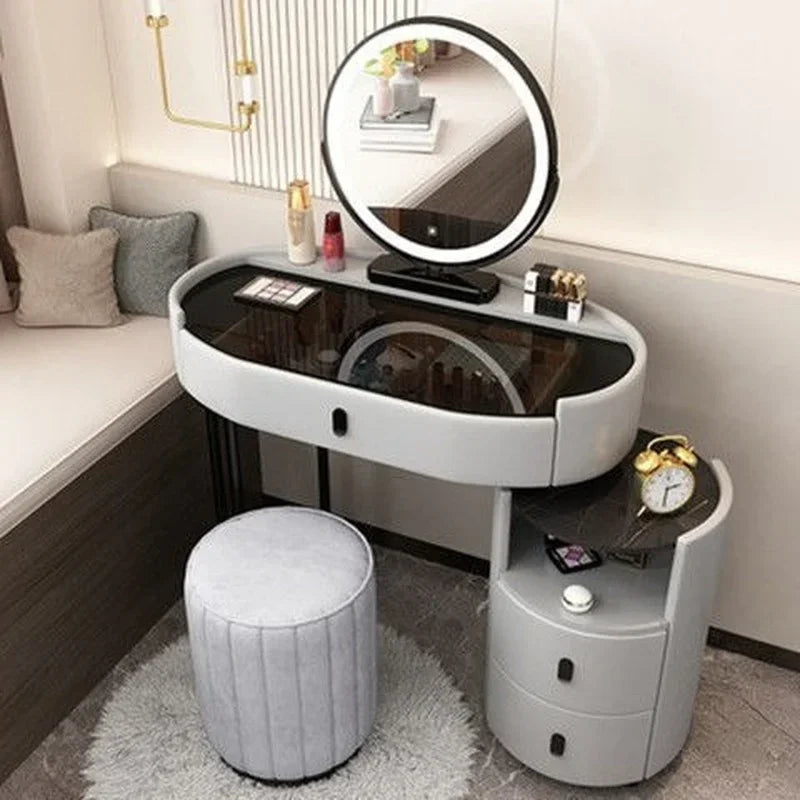 MMOOKA Modern Bedroom Vanity Desk Vanity Table Glass Table Bedroom Dresser Storage Cabinet Dressers