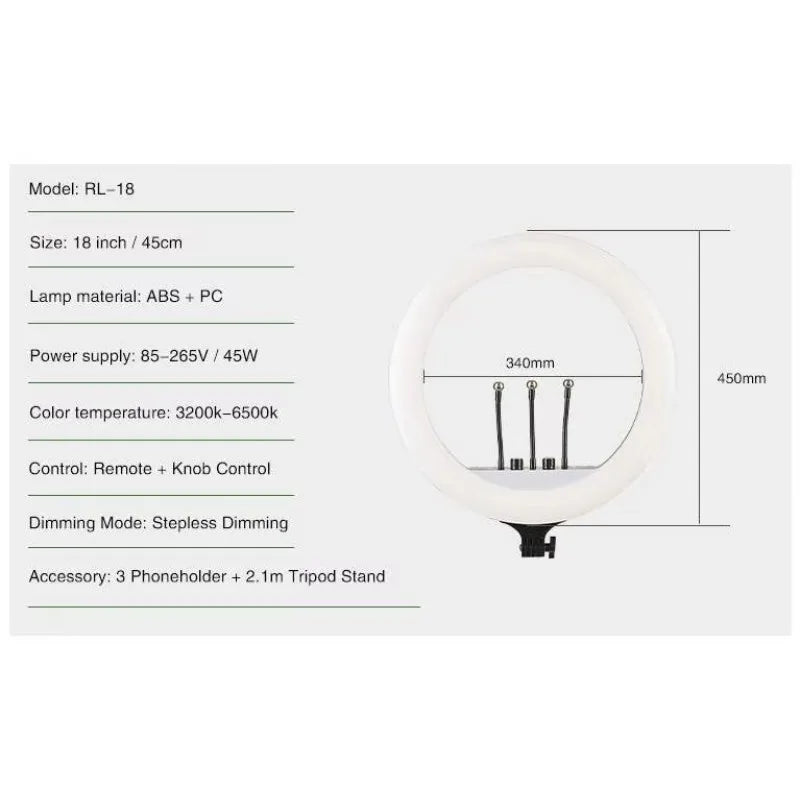 MMOOKA 2025 hot sale Kalio 18 Inch Youtube Tiktok 180 Degree Adjustment Ring Light with Tripod
