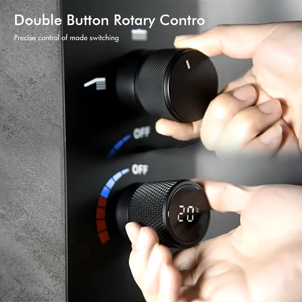 ANTNX Thermostatic Digital Display Shower Faucet 38 Degrees Adjustable Knob Hot and Cold Bathroom Tap 10 Inches Head Shower System Set ANTNX.COM
