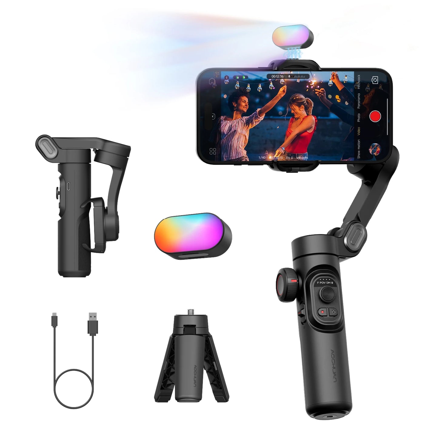 MMOOKA AOCHUAN Smart XE Kit Gimbal Stabilizer for Smartphone iPhone Video Recording Magnetic Fill Light 3-Axis Foldable Android Gimble